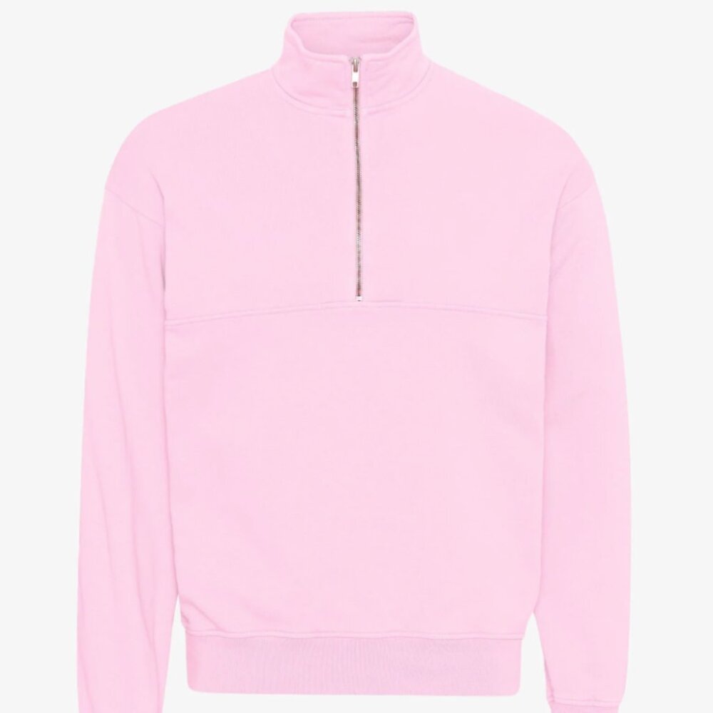 NEW Quarter Zip Sweater Heathered Ribbed Powder Pink Rose SZ LARGE